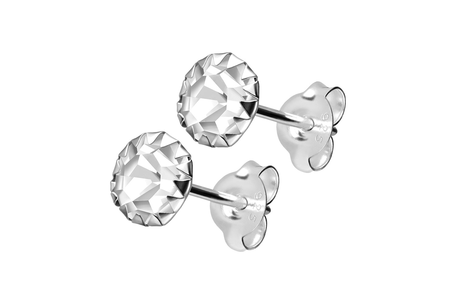 925er Silber Ohrstecker PLATINIERT + RUNDER KRISTALL von Piercingline